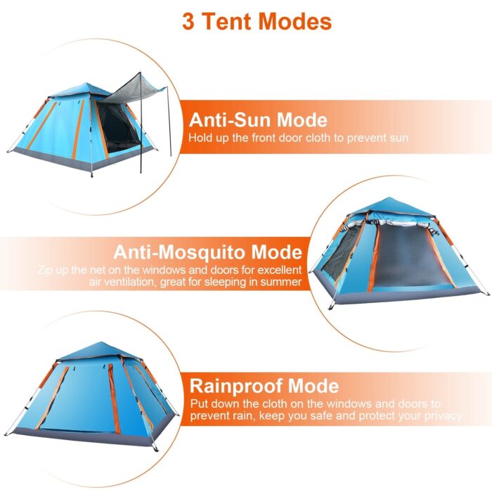 4-5 Person Outdoor Foldable Waterproof Tent with 2 Mosquito Nets, Windows, and Carrying Bag - Image 3