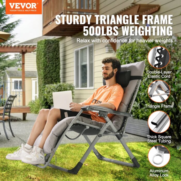 VEVOR Zero Gravity Chair 33" Zero Gravity Recliner Lounge Chair Indoor & Outdoor - Image 2